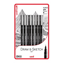 Sada UNI PIN popisovačov fineliner Draw and Sketch 8 ks